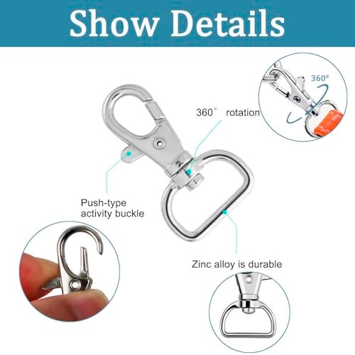 Hysagtek 60 Pcs Purse Hardware for Bag Making - Swivel Snap Hooks, D Ring, Slide Buckle, Bag Hardware Supplies for Handbag Fasteners, Strap, Backpack DIY Craft Accessories, 1 Inch, Silver - Image 4
