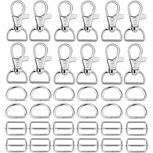 Hysagtek 60 Pcs Purse Hardware for Bag Making - Swivel Snap Hooks, D Ring, Slide Buckle, Bag Hardware Supplies for Handbag Fasteners, Strap, Backpack DIY Craft Accessories, 1 Inch, Silver - Image 1