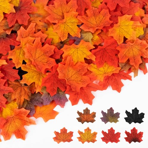 MAQIHAN 350PCS Fall Maple Leaves Autumn Fall Maple Leaf Garland hojas de otoo para decorar Foliage Artificial Table Decoration Faux Fake Loose Leaves Outdoor Decor Halloween Thanksgiving Photo Prop - Image 1