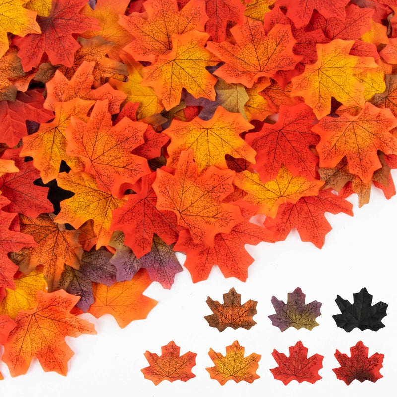 MAQIHAN 350PCS Fall Maple Leaves Autumn Fall Maple Leaf Garland hojas de otoo para decorar Foliage Artificial Table Decoration Faux Fake Loose Leaves Outdoor Decor Halloween Thanksgiving Photo Prop - Image 2