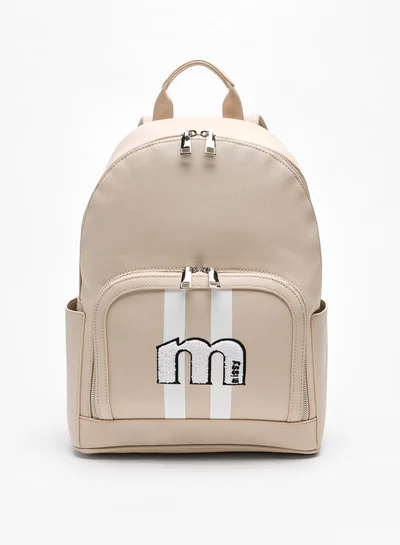 MISSY Applique Detail Backpack with Zip Closure and Adjustable Straps - 29x37x14 cm