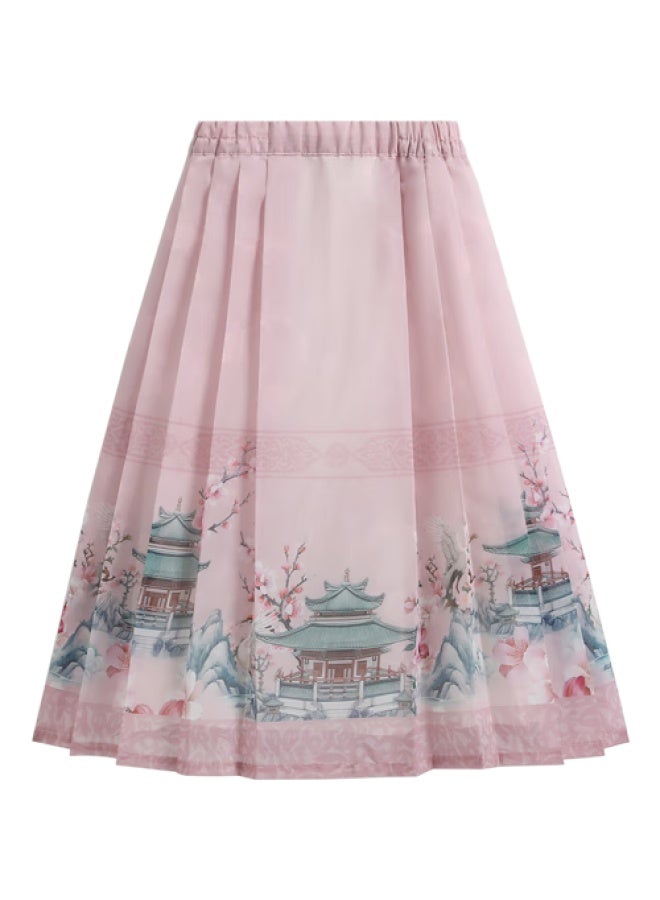 Yeehoo Children's Hanfu, Girls' Horse-face Skirt, For Older Children, New Chinese-style National Fashion, Pleated Half-skirt, Summer, Pink, Size 140 - Image 3