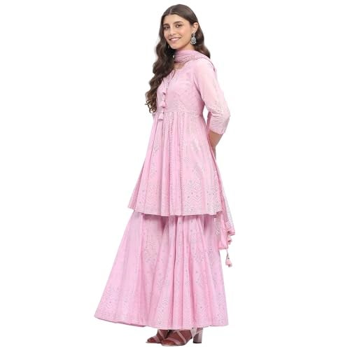 Biba Women's Pink Cotton Kalidar Kurta Sets_38 - Image 2