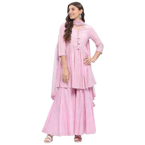 Biba Women's Pink Cotton Kalidar Kurta Sets_38 - Image 1