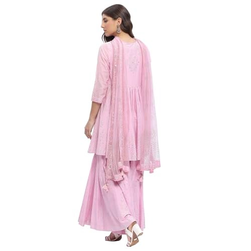 Biba Women's Pink Cotton Kalidar Kurta Sets_38 - Image 4