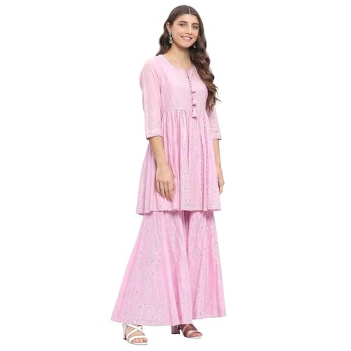 Biba Women's Pink Cotton Kalidar Kurta Sets_38 - Image 3