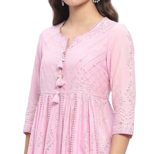 Biba Women's Pink Cotton Kalidar Kurta Sets_38 - Image 5