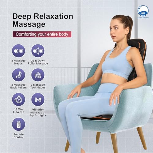 AROGYA Portable Massager with Heat, 4 Roller, Full Back Shiatsu Massage Cushion, Neck & Lumbar Support, Vibration Therapy, Electric Back Massager for Car & Home Use - Image 3