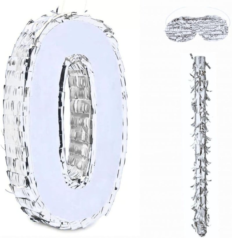 جولد إيدج زينة بينياتا عيد الميلاد بأرقام 42×30×8 سم، بينياتا من رقائق فضية مع عصا معصوبة العينين، قصاصات ورقية لحفلات أعياد الميلاد للأولاد والبنات، واحتفالات الذكرى السنوية، ولوازم الحفلات (الرقم 0) - Image 2