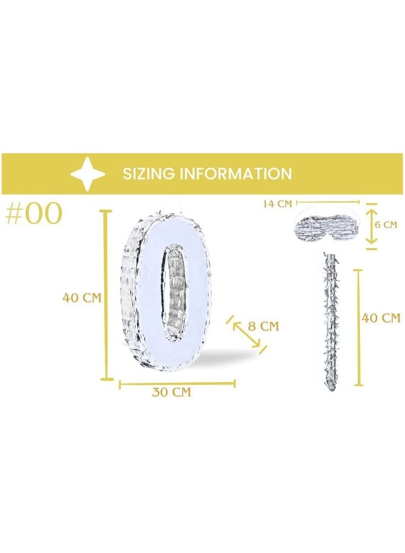 جولد إيدج زينة بينياتا عيد الميلاد بأرقام 42×30×8 سم، بينياتا من رقائق فضية مع عصا معصوبة العينين، قصاصات ورقية لحفلات أعياد الميلاد للأولاد والبنات، واحتفالات الذكرى السنوية، ولوازم الحفلات (الرقم 0) - Image 3