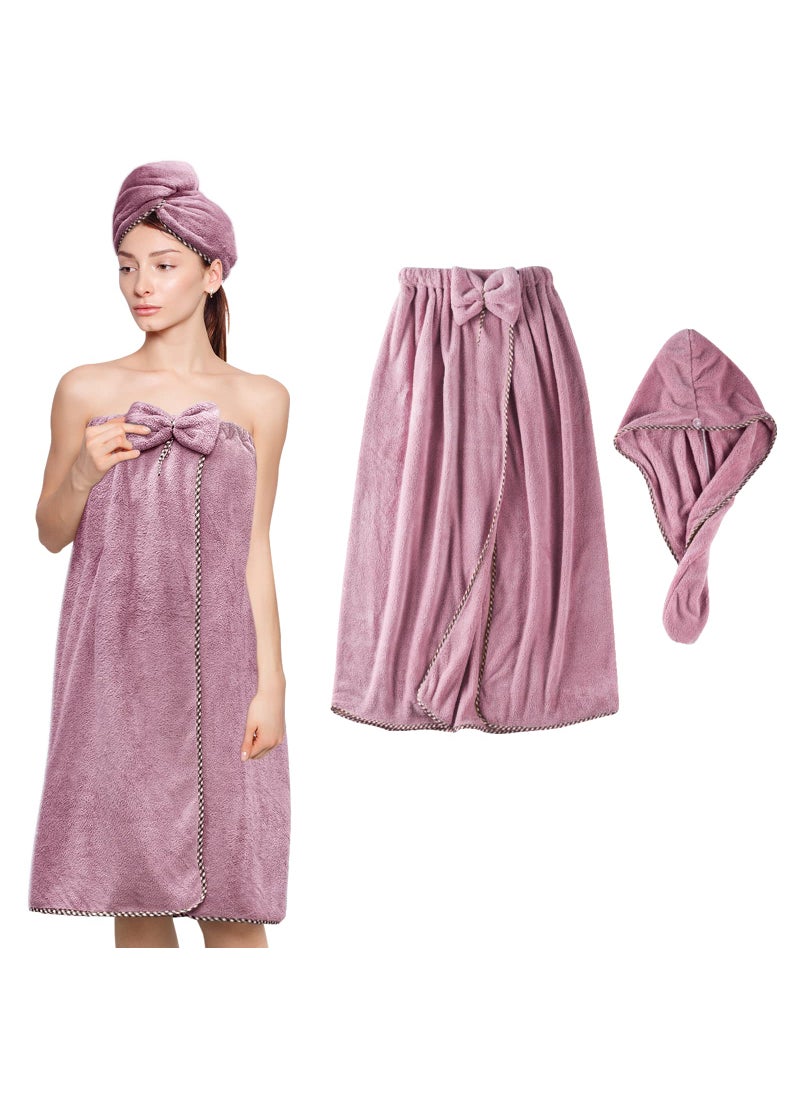 KOIKEY KOIKEY Women Microfiber Bath Towel Wrap  Adjustable Soft Body Wraps Dress with Hair Towel for Shower After Body and Head Cover Super Absorbent to Quick Drying Hair and Body Purple 