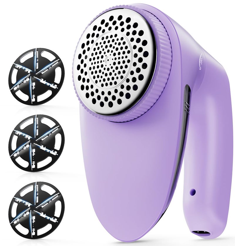 جهاز إزالة الوبر القابل لإعادة الشحن من POPCHOSE مع شفرات 6 ورقات و فرشاة كهربائية إضافية، مزيل الوبر للملابس والكنب والسترات والحرير