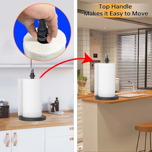 Manduoye 2 in 1 Paper Towel Holder with Spray Bottle, Paper Towel Holder One-Handed Operation with Non Slip Weighted Base, Paper Towel Holder Countertop for Kitchen and Bathroom (Black) - Image 4