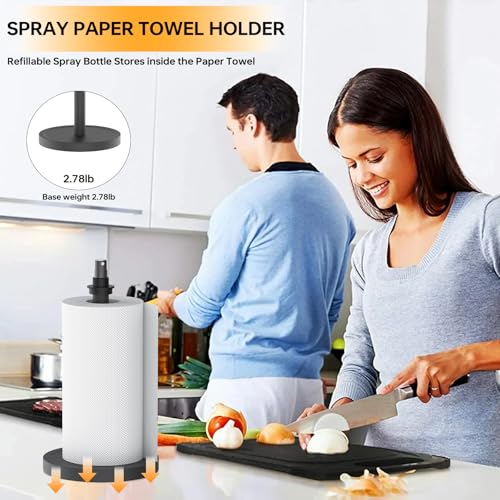 Manduoye 2 in 1 Paper Towel Holder with Spray Bottle, Paper Towel Holder One-Handed Operation with Non Slip Weighted Base, Paper Towel Holder Countertop for Kitchen and Bathroom (Black) - Image 3
