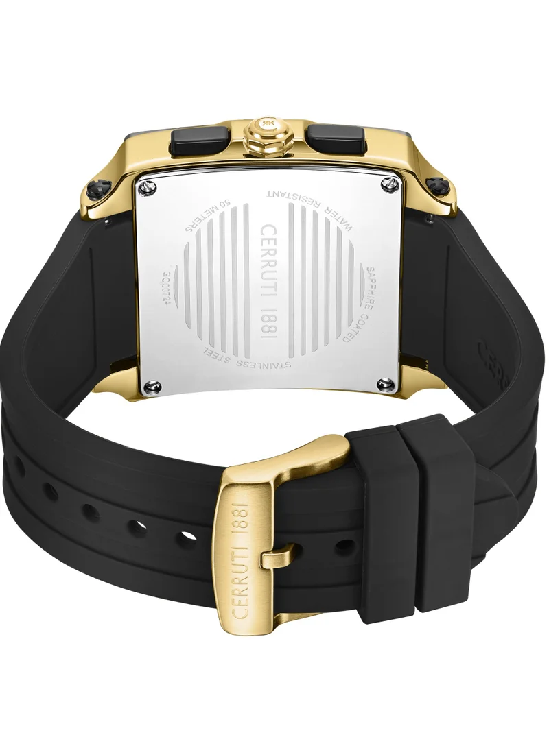 CERRUTI 1881 Men's Cerruti 1881 Odissea Chronograph Watch for Men - Square Case, Black Smoke Dial with Gold-Plated Accents, Black Silicone Strap