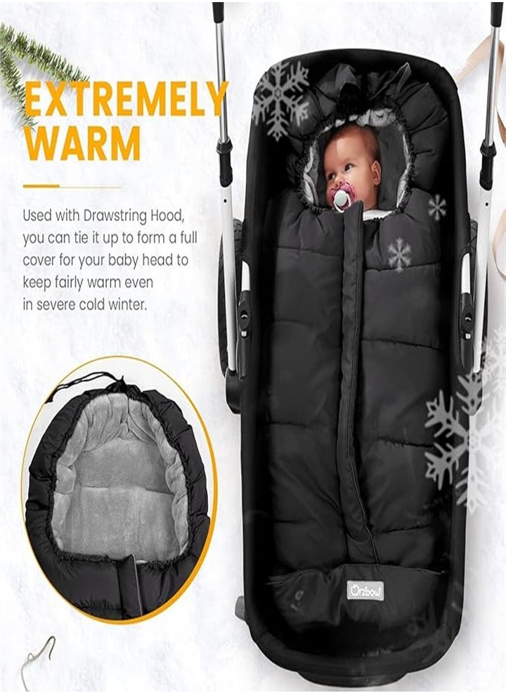 Generic Stroller Sleeping Bag, Stroller Footmuff with Drawstring Hood, Waterproof/Windproof Soft Fleece Lined Stroller Sleeping Bag, Warm Baby Universal Footmuff Fits Most Strollers, Baby Carriages  - Image 5