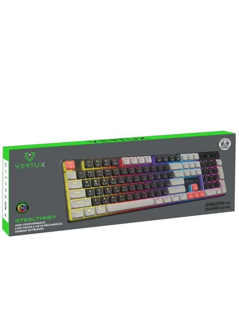 فيرتوكس لوحة مفاتيح ميكانيكية كاملة الحجم للاعبين من Vertux مع 17 وضع LED قوس قزح، مفاتيح مضادة للغبار منخفضة الارتفاع، مفاتيح وسائط متعددة، 26 مفتاح مضاد للغش، ومفاتيح كبيرة مستقرة لعمر طويل وأداء ممتاز – StealthKey - Image 3