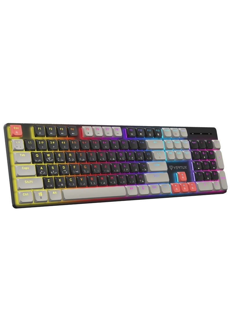 فيرتوكس لوحة مفاتيح ميكانيكية كاملة الحجم للاعبين من Vertux مع 17 وضع LED قوس قزح، مفاتيح مضادة للغبار منخفضة الارتفاع، مفاتيح وسائط متعددة، 26 مفتاح مضاد للغش، ومفاتيح كبيرة مستقرة لعمر طويل وأداء ممتاز – StealthKey - Image 1