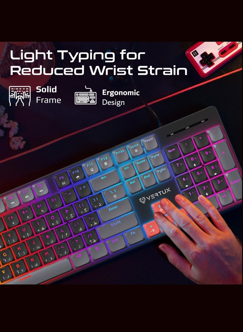 فيرتوكس لوحة مفاتيح ميكانيكية كاملة الحجم للاعبين من Vertux مع 17 وضع LED قوس قزح، مفاتيح مضادة للغبار منخفضة الارتفاع، مفاتيح وسائط متعددة، 26 مفتاح مضاد للغش، ومفاتيح كبيرة مستقرة لعمر طويل وأداء ممتاز – StealthKey - Image 5