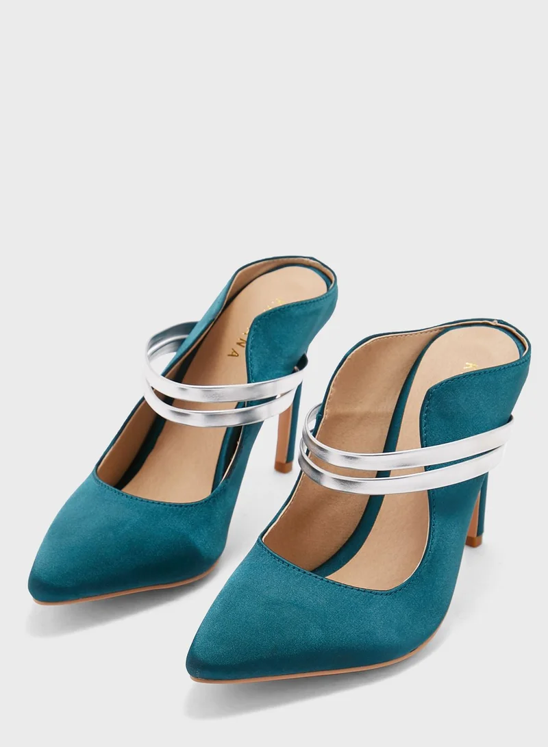 Khizana Satin Double Strap Curved Edge Slip-On Pointed Pu