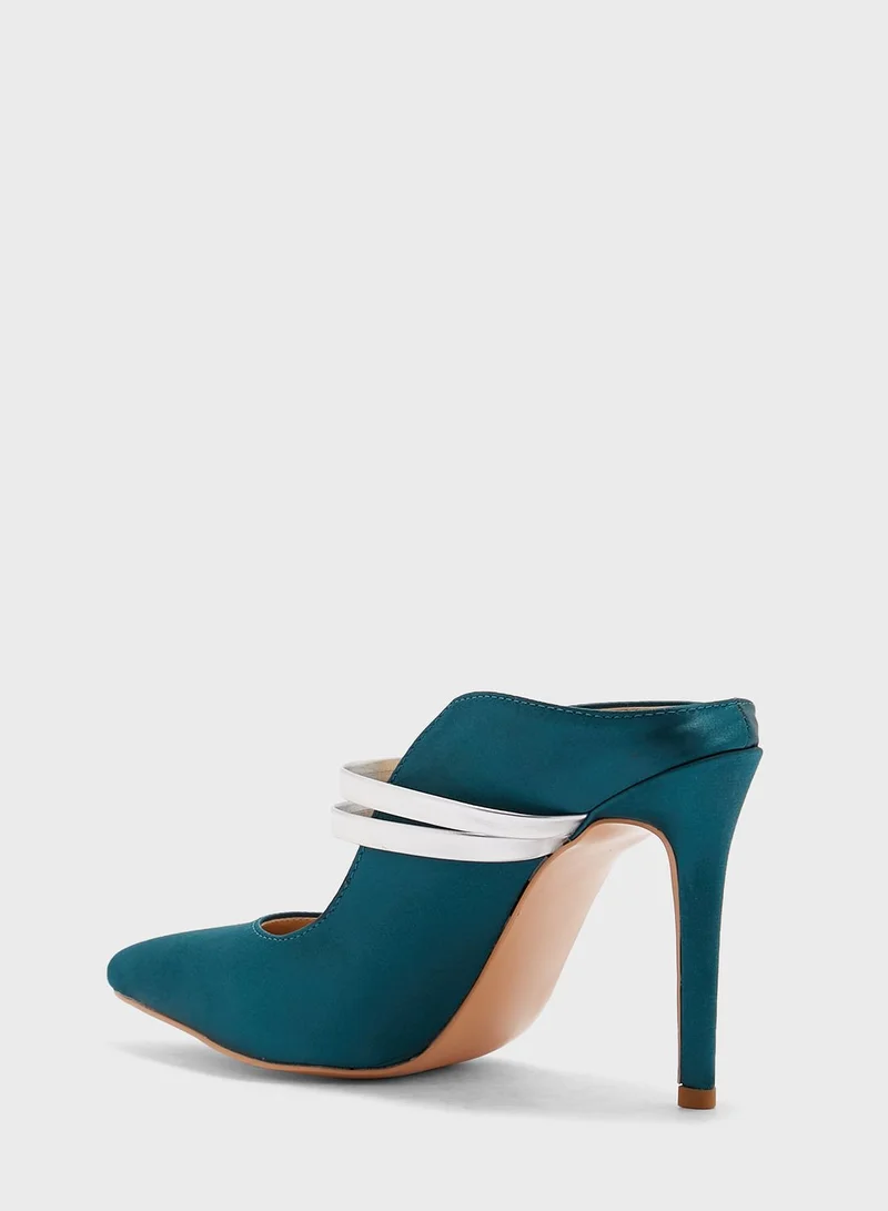 Khizana Satin Double Strap Curved Edge Slip-On Pointed Pu
