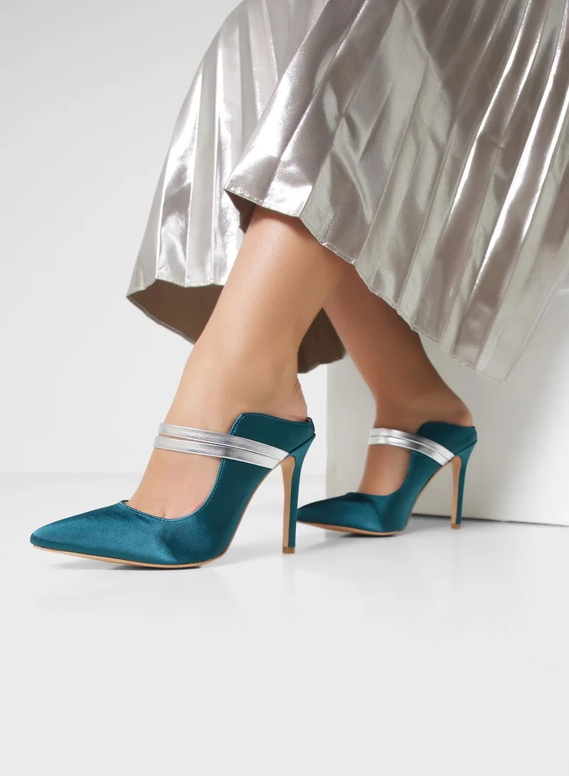 Khizana Satin Double Strap Curved Edge Slip-On Pointed Pu