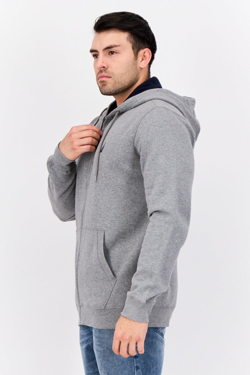 NAUTICA Men Long Sleeve Embroidered Logo Hooded Sweatshirt, Grey - Image 2