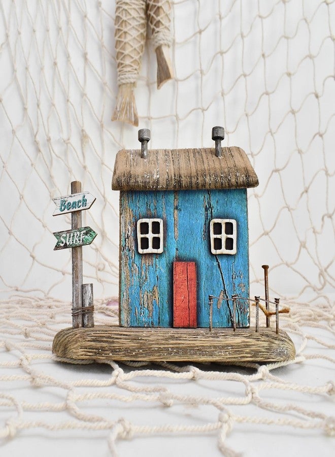 Linfevisi Mini Wooden House Decor Tabletop Little House Rustic Small Solid Wood House Free Standing Log Cabin Nautical Decor for Shelf Coastal Decor Beach Sea Decor Ocean Theme Home Decor 5" Tall - Image 5