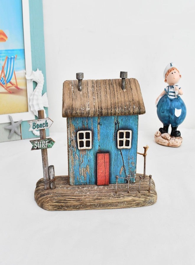 Linfevisi Mini Wooden House Decor Tabletop Little House Rustic Small Solid Wood House Free Standing Log Cabin Nautical Decor for Shelf Coastal Decor Beach Sea Decor Ocean Theme Home Decor 5" Tall - Image 4
