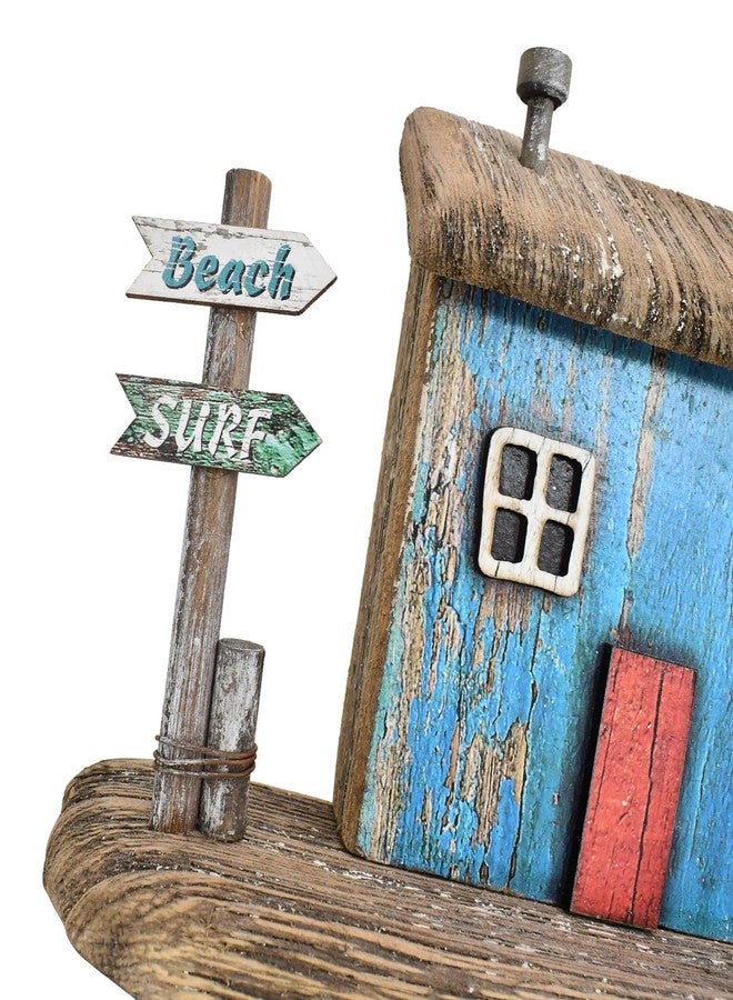 Linfevisi Mini Wooden House Decor Tabletop Little House Rustic Small Solid Wood House Free Standing Log Cabin Nautical Decor for Shelf Coastal Decor Beach Sea Decor Ocean Theme Home Decor 5" Tall - Image 3