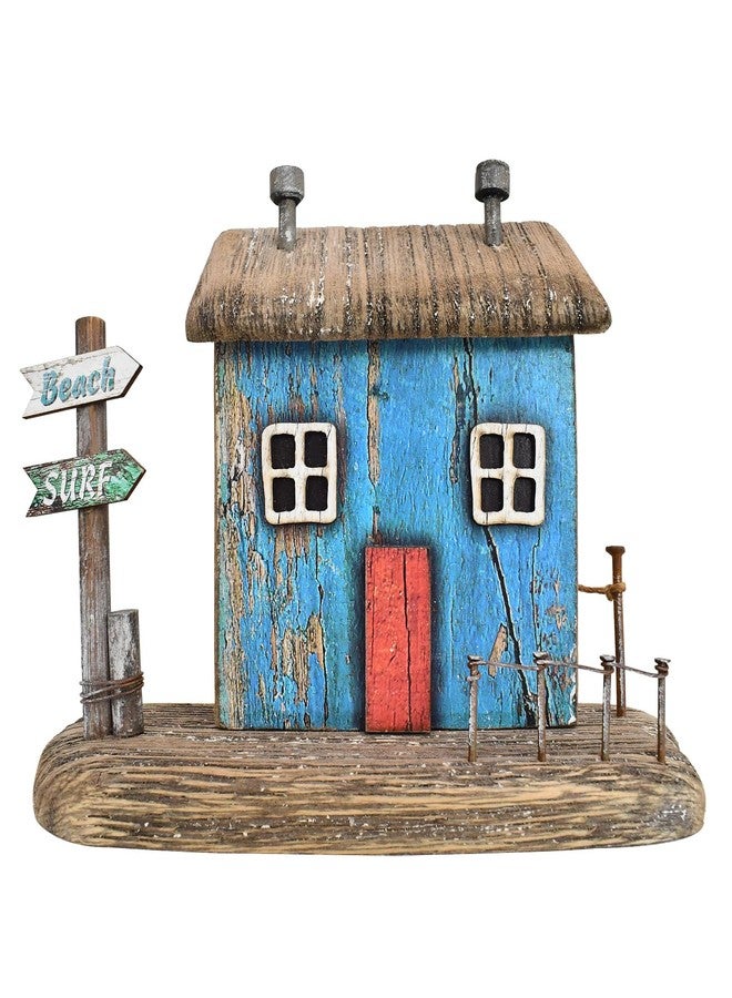 Linfevisi Mini Wooden House Decor Tabletop Little House Rustic Small Solid Wood House Free Standing Log Cabin Nautical Decor for Shelf Coastal Decor Beach Sea Decor Ocean Theme Home Decor 5" Tall - Image 1