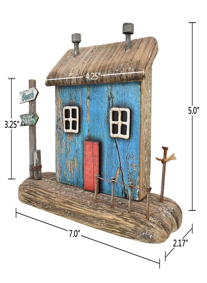Linfevisi Mini Wooden House Decor Tabletop Little House Rustic Small Solid Wood House Free Standing Log Cabin Nautical Decor for Shelf Coastal Decor Beach Sea Decor Ocean Theme Home Decor 5" Tall - Image 2
