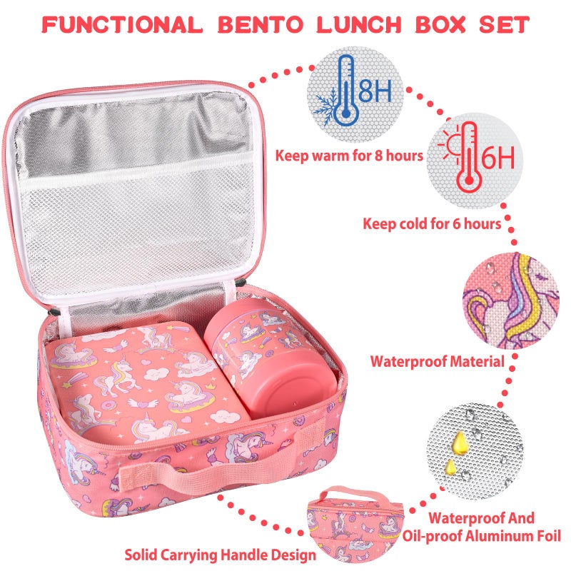 Howeemo Bento Lunch Box Set For Kids With 10Oz Soup Thermo  Leak-Proof Lunch Containers With 4 Compartment  Kids Thermo Hot Food Jar And Insulated Lunch Bag For Kid To School Bpa-Free(Unique Horse) - Image 2