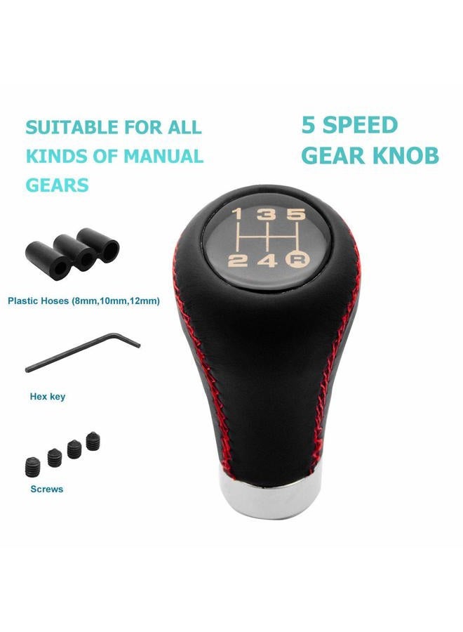 MACHSWON 5 Speed Leather Universal Gear Shift Knob, Manual Car Shift Lever, with Red Stitch - Image 2