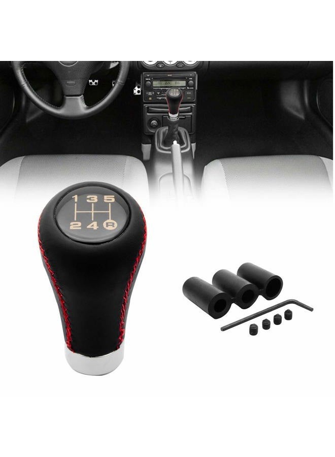 MACHSWON 5 Speed Leather Universal Gear Shift Knob, Manual Car Shift Lever, with Red Stitch - Image 1
