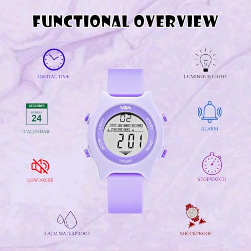 V2A Kids Watch for Boys and Girls Age 4-13 for Multi-Functional 30 M Waterproof Digital Sports Watches for 4 5 6 7 8 Year Old Boy and Girl | Birthday Gift for Kids (Purple) - Image 5