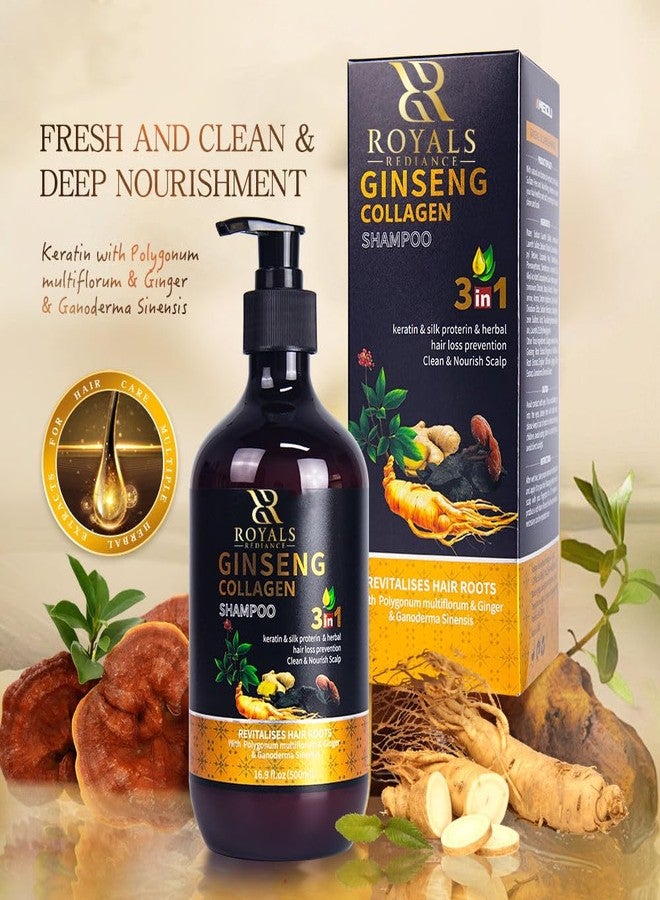Royals Radiance Ginseng Collagen Shampoo 3-in-1 with Keratin & Silk Protein | Herbal Hair Loss Prevention | Cleans & Nourishes Scalp | Revitalises Hair Roots | 300 ml - Image 2