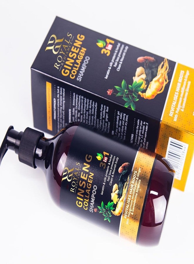 Royals Radiance Ginseng Collagen Shampoo 3-in-1 with Keratin & Silk Protein | Herbal Hair Loss Prevention | Cleans & Nourishes Scalp | Revitalises Hair Roots | 300 ml - Image 3