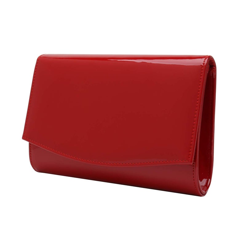 CHARMING TAILOR Patent Leather Flap Clutch for Women Classic Elegant Evening Bag Chic Dress Purse (Red) - Image 2