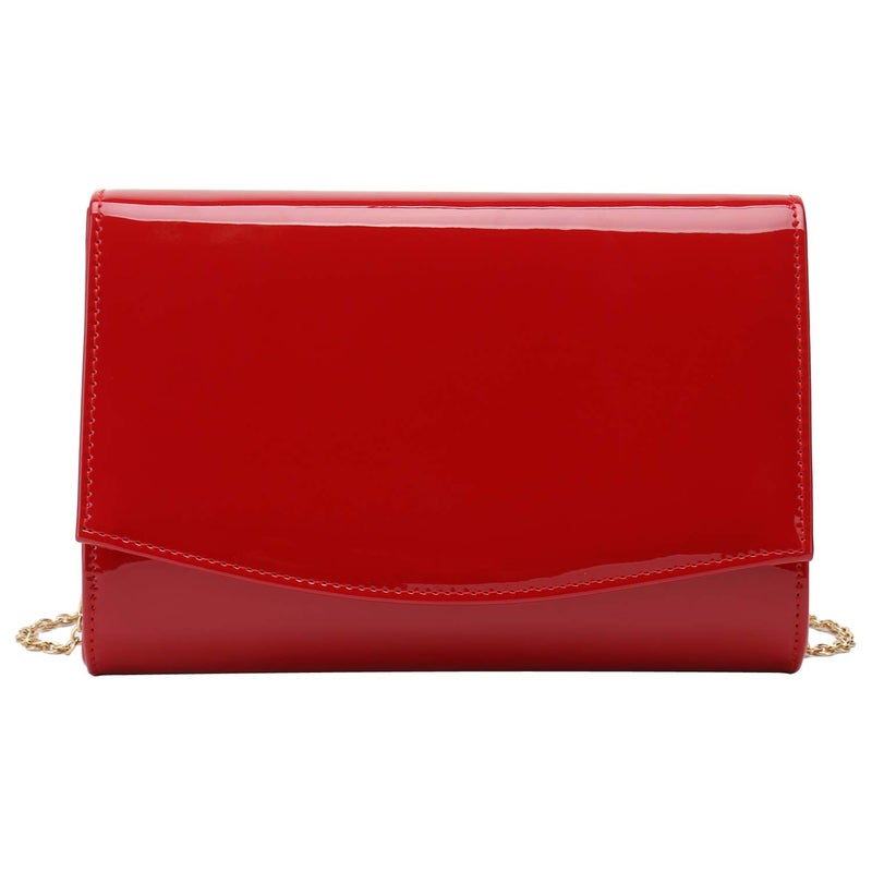 CHARMING TAILOR Patent Leather Flap Clutch for Women Classic Elegant Evening Bag Chic Dress Purse (Red) - Image 1