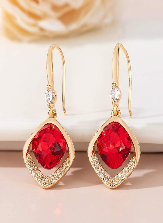 إيفيفك أقراط متدلية مربعة الشكل مرصعة بكريستال نمساوي، مطلية بالذهب عيار 14 قيراط، مضادة للحساسية، هدية مجوهرات (أحمر) - Image 4