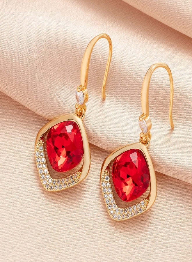 إيفيفك أقراط متدلية مربعة الشكل مرصعة بكريستال نمساوي، مطلية بالذهب عيار 14 قيراط، مضادة للحساسية، هدية مجوهرات (أحمر) - Image 5