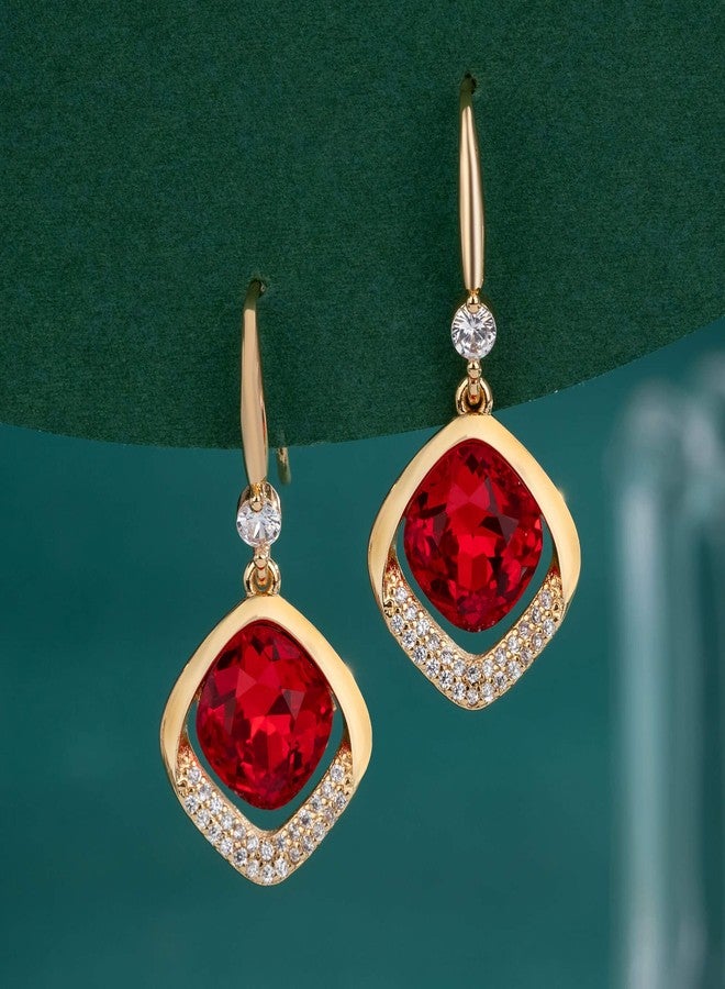 إيفيفك أقراط متدلية مربعة الشكل مرصعة بكريستال نمساوي، مطلية بالذهب عيار 14 قيراط، مضادة للحساسية، هدية مجوهرات (أحمر) - Image 3