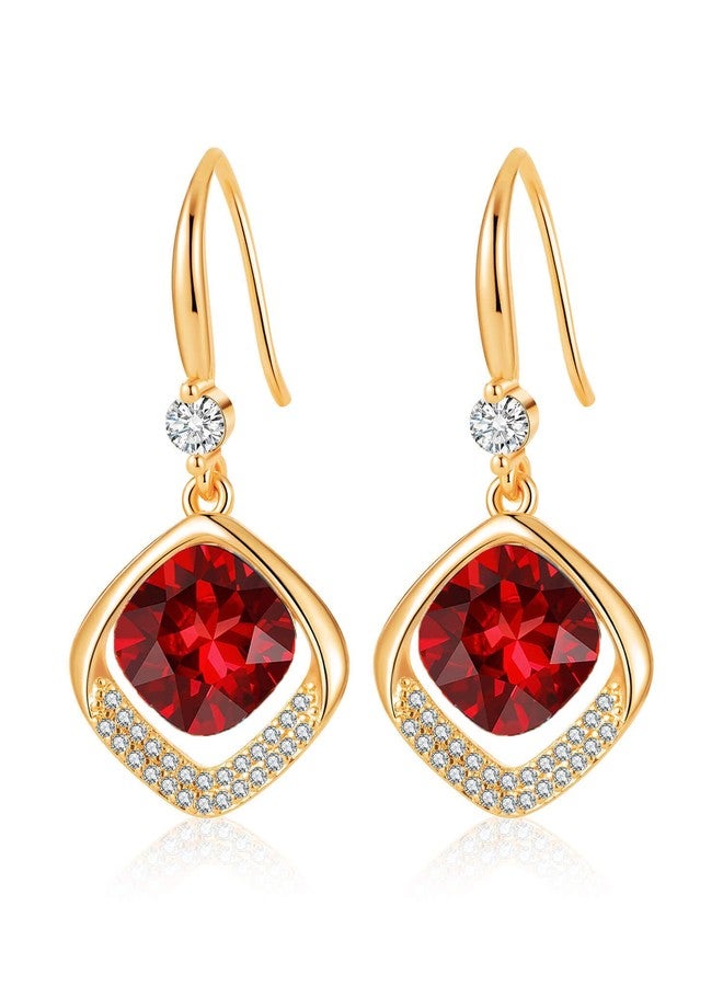 إيفيفك أقراط متدلية مربعة الشكل مرصعة بكريستال نمساوي، مطلية بالذهب عيار 14 قيراط، مضادة للحساسية، هدية مجوهرات (أحمر) - Image 1