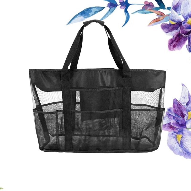 Portable Mesh Travel Net Cloth Beach Bag Storage Bag Breathable Net Bag(Black) - Image 1