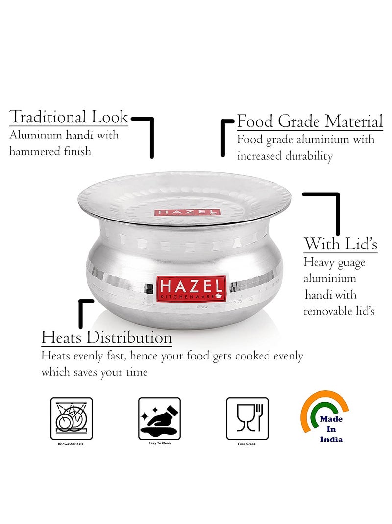Hazel HAZEL Biryani Pot| Aluminium Biryani Handi Set, 2000 ML| Premium Aluminium Hammered Finish Tope, Patila Handi | Multipurpose Aluminium Cooking Utensils for Kitchen - Image 3