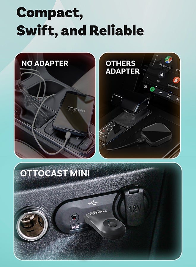 Ottocast 2 in 1 Mini Wireless Carplay, Android Auto USB Adapter, Bluetooth Car Accessories, 2 in 1 Conversion, Wired to Wireless Apple Car Play, Plug and Play, Low Latency - Image 3