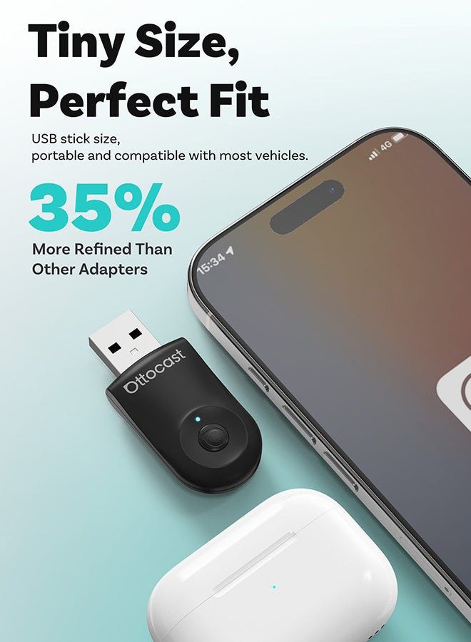 Ottocast 2 in 1 Mini Wireless Carplay, Android Auto USB Adapter, Bluetooth Car Accessories, 2 in 1 Conversion, Wired to Wireless Apple Car Play, Plug and Play, Low Latency - Image 5