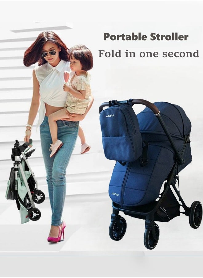 Kidilo Light weight Stroller, Ultra-Compact Fold & Airplane Ready Travel Stroller, Near Flat Recline Seat, Cup Holder, Raincover & Travel Backpack Blue  - Image 2