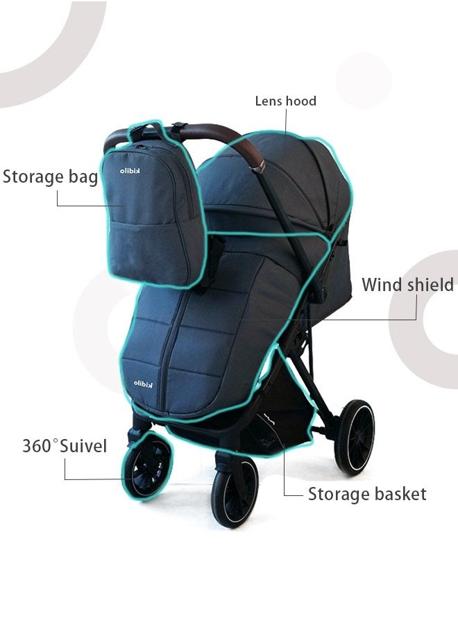 Kidilo Light weight Stroller, Ultra-Compact Fold & Airplane Ready Travel Stroller, Near Flat Recline Seat, Cup Holder, Raincover & Travel Backpack Blue  - Image 3